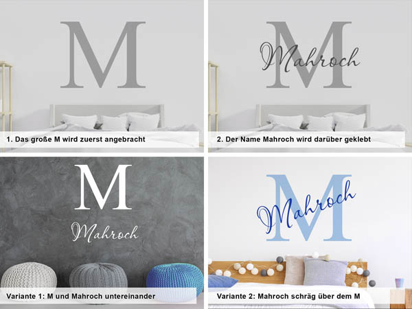Verschiedene Anordnungen des Wandtattoos Mahroch