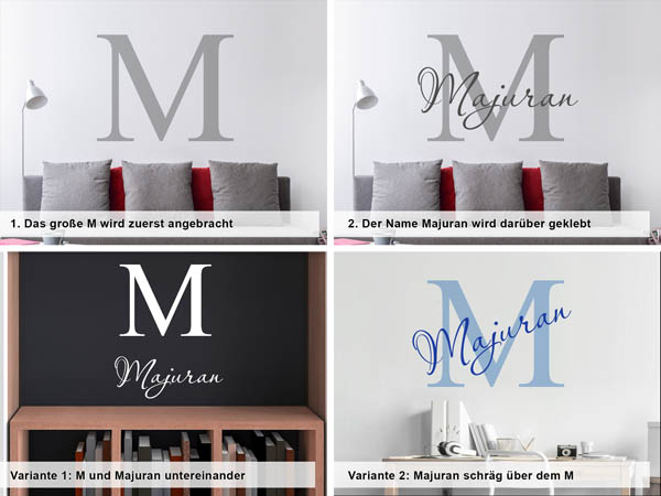 Verschiedene Anordnungen des Wandtattoos Majuran