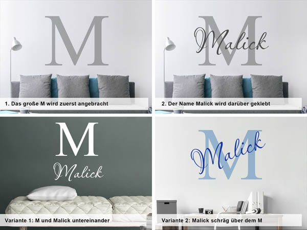 Verschiedene Anordnungen des Wandtattoos Malick