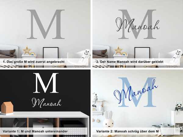 Verschiedene Anordnungen des Wandtattoos Manoah