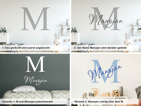 Verschiedene Anordnungen des Wandtattoos Manojan