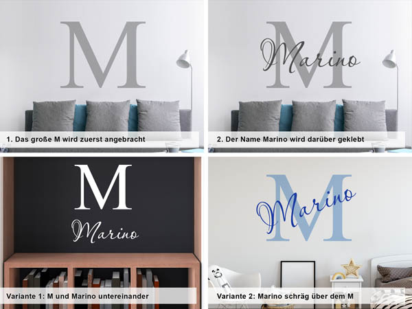 Verschiedene Anordnungen des Wandtattoos Marino
