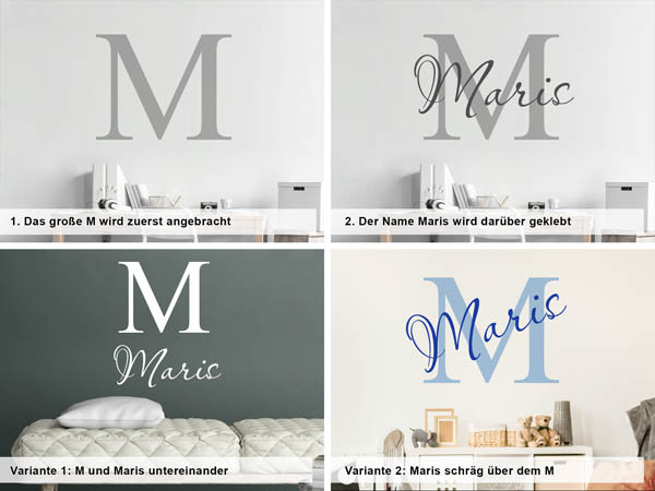 Verschiedene Anordnungen des Wandtattoos Maris