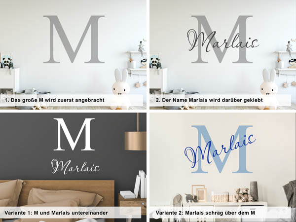 Verschiedene Anordnungen des Wandtattoos Marlais