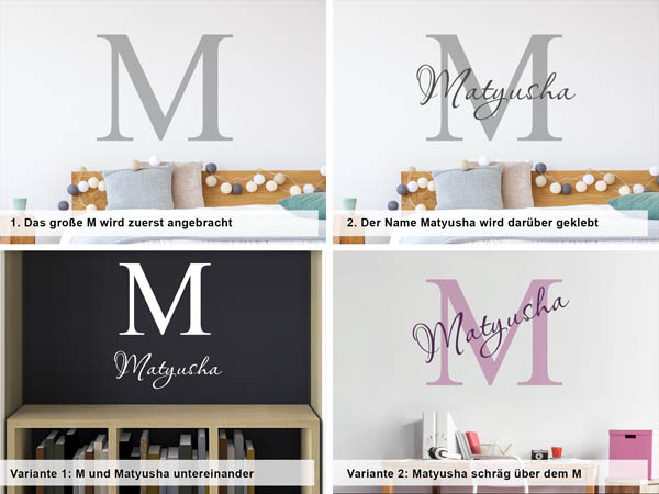Verschiedene Anordnungen des Wandtattoos Matyusha