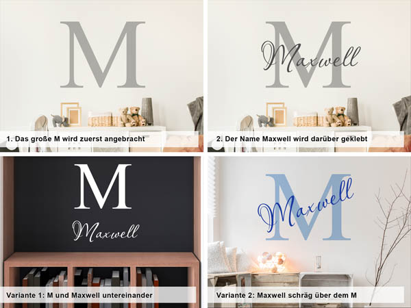 Verschiedene Anordnungen des Wandtattoos Maxwell