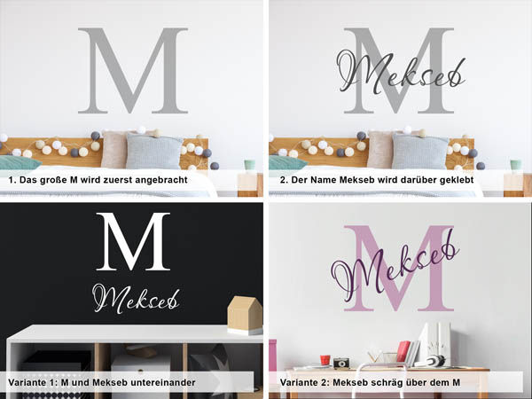 Verschiedene Anordnungen des Wandtattoos Mekseb