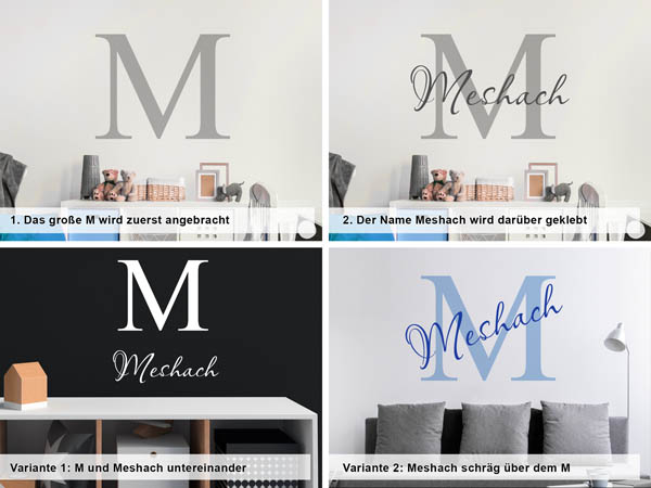 Verschiedene Anordnungen des Wandtattoos Meshach