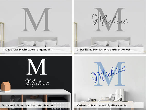 Verschiedene Anordnungen des Wandtattoos Michias
