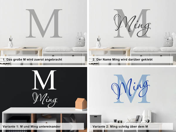 Verschiedene Anordnungen des Wandtattoos Ming