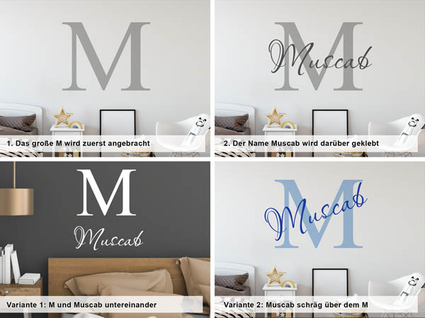 Verschiedene Anordnungen des Wandtattoos Muscab
