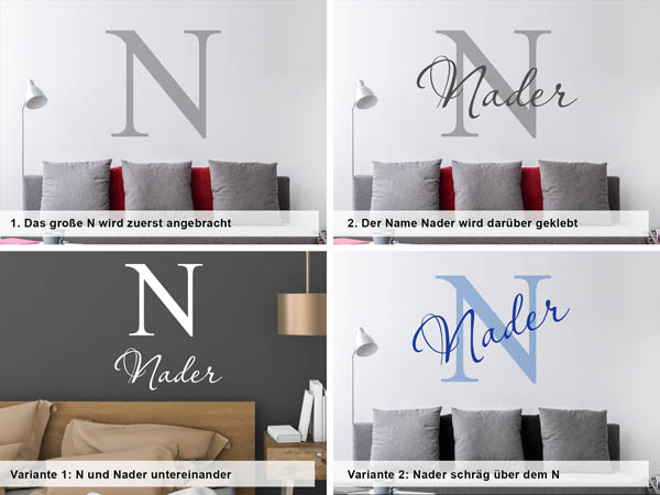 Verschiedene Anordnungen des Wandtattoos Nader