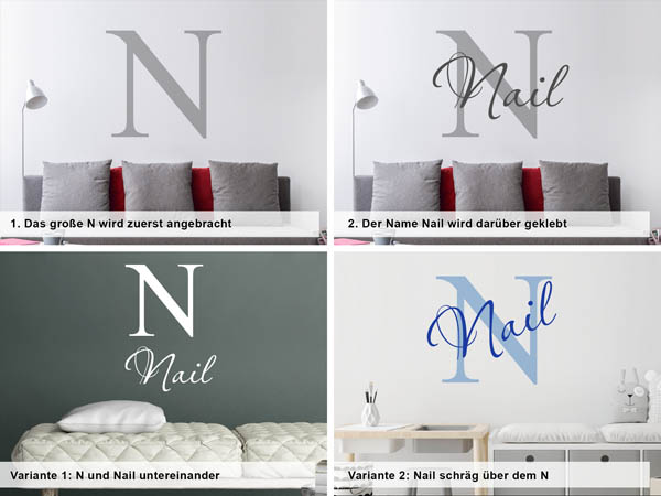 Verschiedene Anordnungen des Wandtattoos Nail