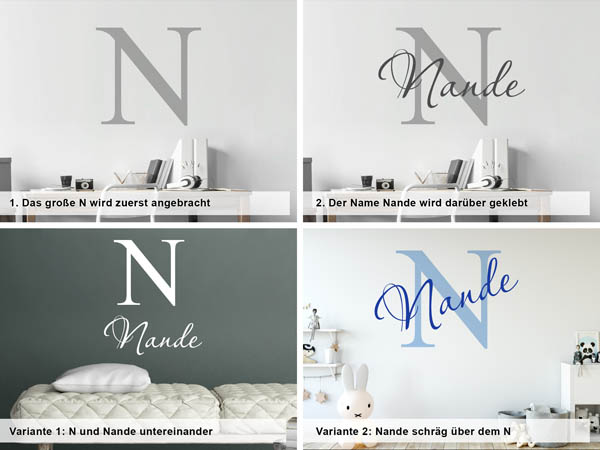 Verschiedene Anordnungen des Wandtattoos Nande