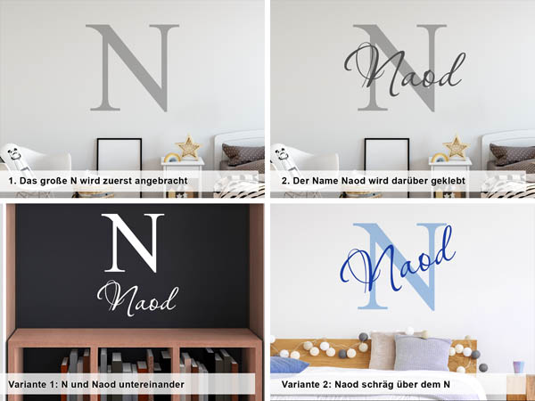 Verschiedene Anordnungen des Wandtattoos Naod