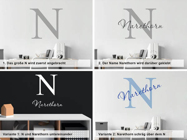 Verschiedene Anordnungen des Wandtattoos Narethorn
