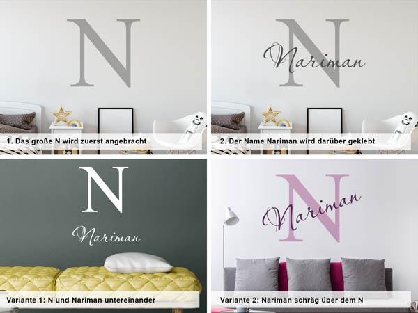 Verschiedene Anordnungen des Wandtattoos Nariman
