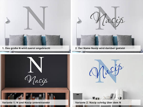 Verschiedene Anordnungen des Wandtattoos Nasip