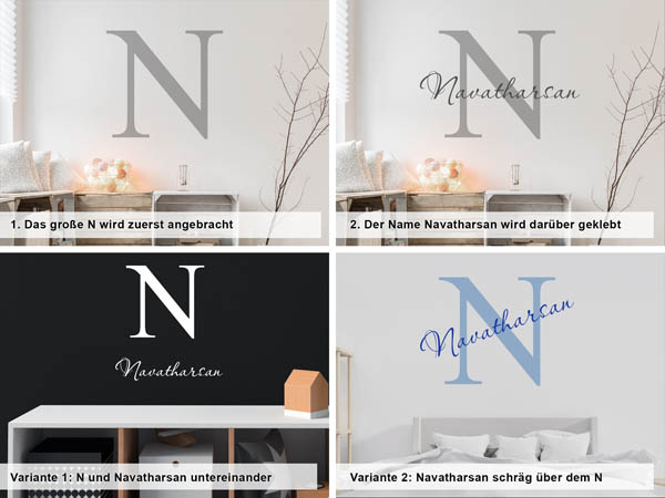 Verschiedene Anordnungen des Wandtattoos Navatharsan
