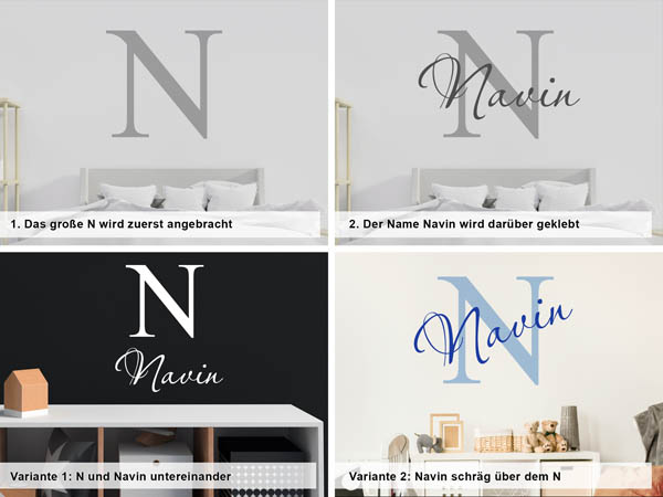 Verschiedene Anordnungen des Wandtattoos Navin