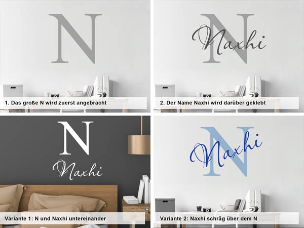 Verschiedene Anordnungen des Wandtattoos Naxhi