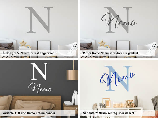 Verschiedene Anordnungen des Wandtattoos Nemo