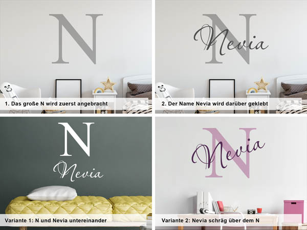 Verschiedene Anordnungen des Wandtattoos Nevia