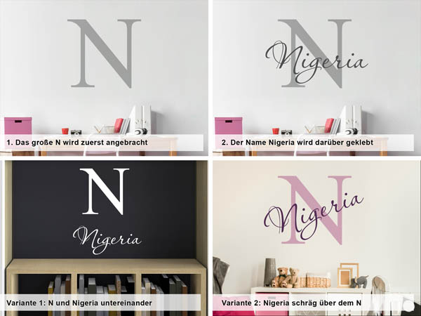 Verschiedene Anordnungen des Wandtattoos Nigeria