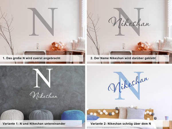 Verschiedene Anordnungen des Wandtattoos Nikeshan