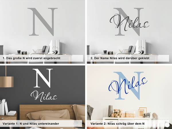 Verschiedene Anordnungen des Wandtattoos Nilas