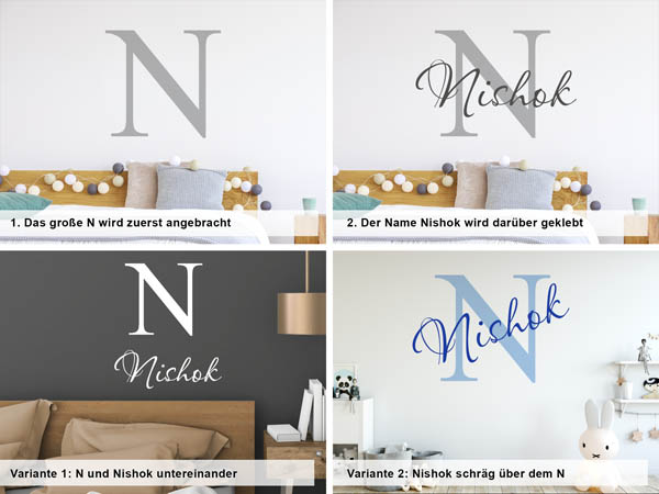 Verschiedene Anordnungen des Wandtattoos Nishok