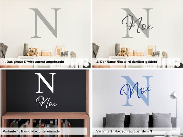 Verschiedene Anordnungen des Wandtattoos Nox