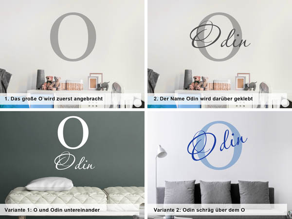Verschiedene Anordnungen des Wandtattoos Odin
