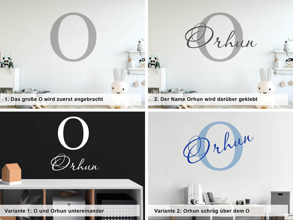 Verschiedene Anordnungen des Wandtattoos Orhun