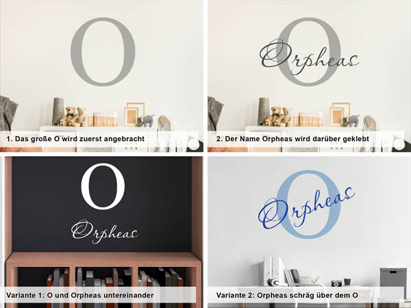 Verschiedene Anordnungen des Wandtattoos Orpheas