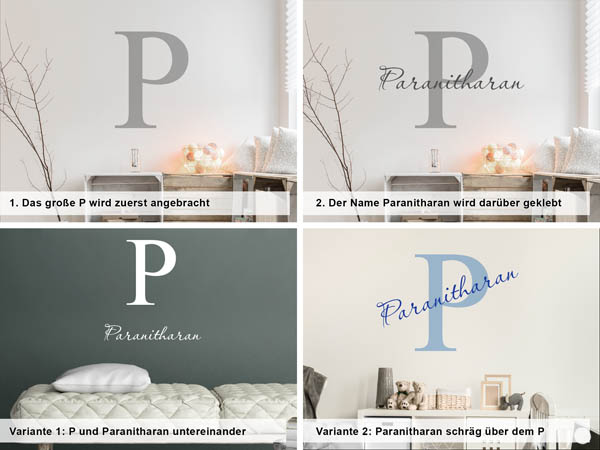Verschiedene Anordnungen des Wandtattoos Paranitharan