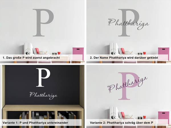 Verschiedene Anordnungen des Wandtattoos Phatthariya