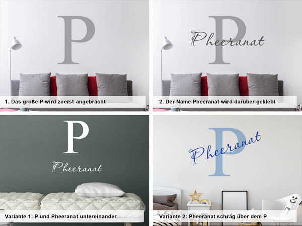 Verschiedene Anordnungen des Wandtattoos Pheeranat