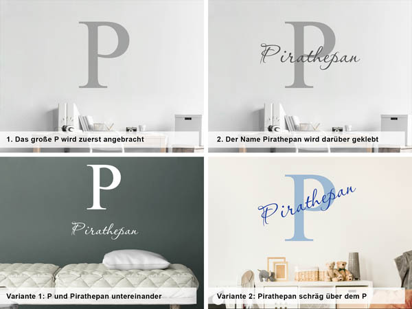 Verschiedene Anordnungen des Wandtattoos Pirathepan