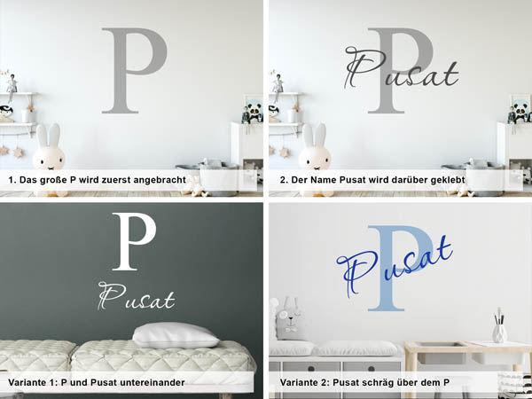 Verschiedene Anordnungen des Wandtattoos Pusat