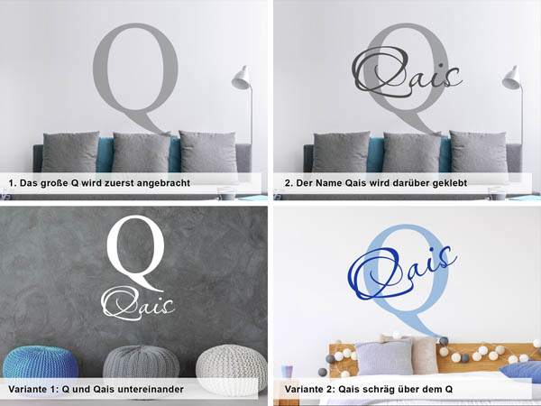 Verschiedene Anordnungen des Wandtattoos Qais