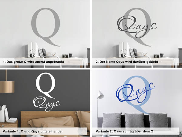 Verschiedene Anordnungen des Wandtattoos Qays
