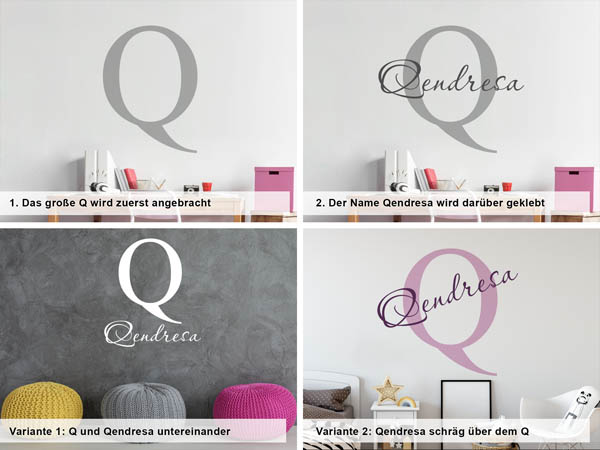 Verschiedene Anordnungen des Wandtattoos Qendresa