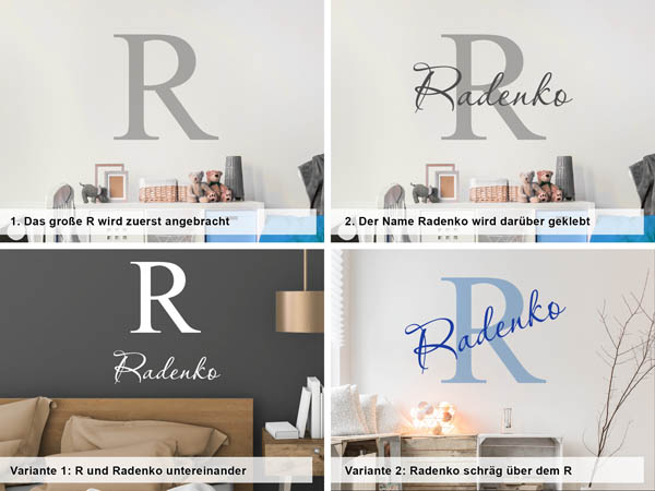 Verschiedene Anordnungen des Wandtattoos Radenko