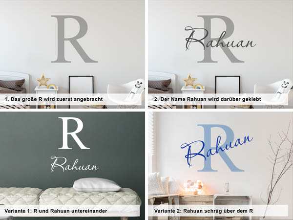 Verschiedene Anordnungen des Wandtattoos Rahuan