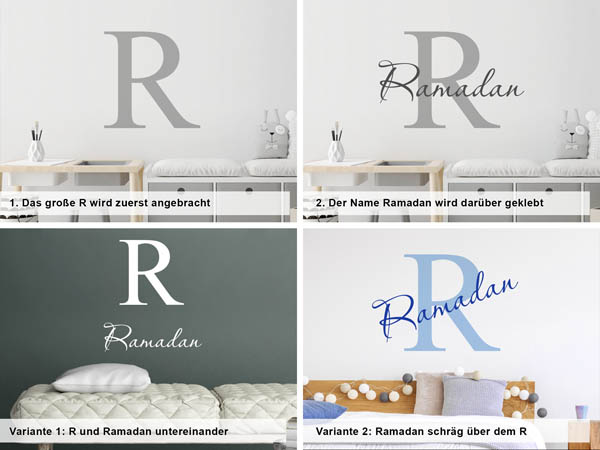 Verschiedene Anordnungen des Wandtattoos Ramadan