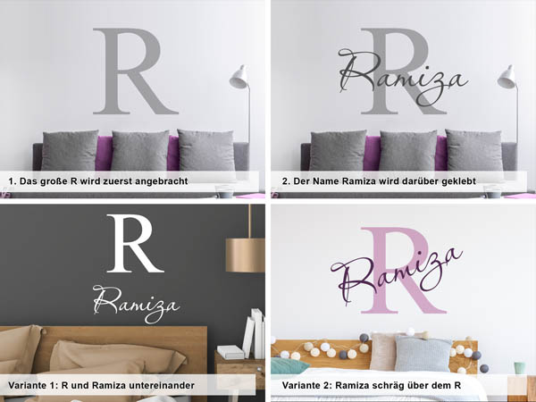 Verschiedene Anordnungen des Wandtattoos Ramiza