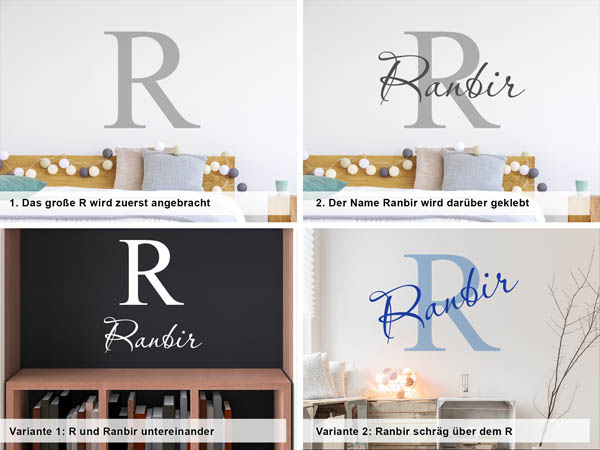 Verschiedene Anordnungen des Wandtattoos Ranbir