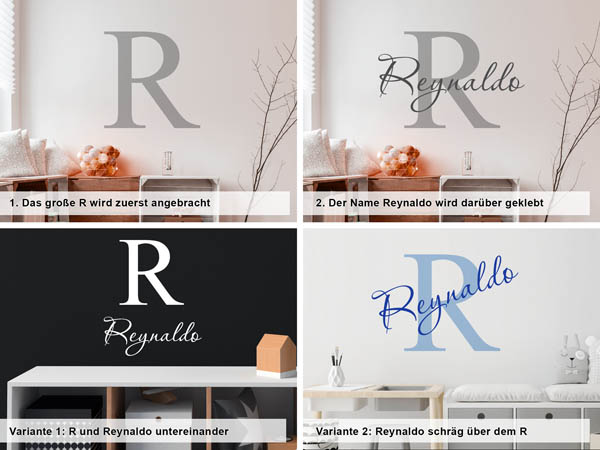 Verschiedene Anordnungen des Wandtattoos Reynaldo
