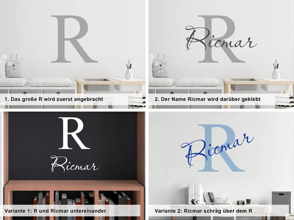Verschiedene Anordnungen des Wandtattoos Ricmar